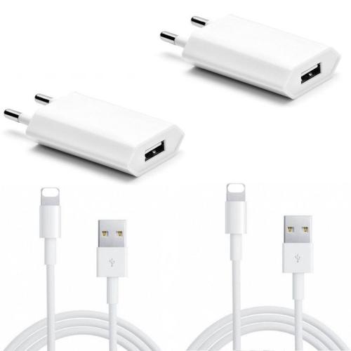 2 Adaptateur Chargeur Prise Secteur + Câble Usb Iphone X 8 7 6s 6 Plus 5 5s 5c Se