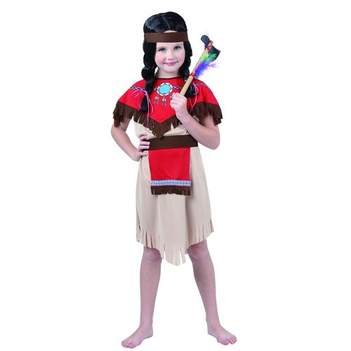 Déguisement Indienne Rouge Et Beige Fille - Taille: M 7-9 Ans (120-130 Cm)