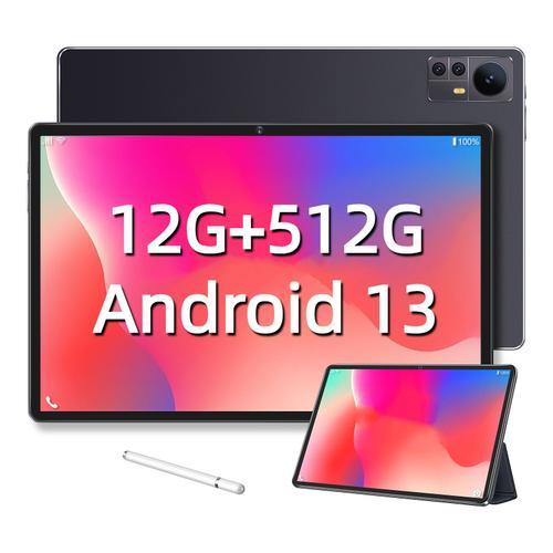 Tablette Tactile-WUXIAN Android 13 Tab(GMS Certified) - 10,36" +1920*1200 FHD , 12Go RAM +512Go ROM , 7000mAh/Double SIM Carte + WIFI6 - Noir(Avec Bookcover+ Stylet)