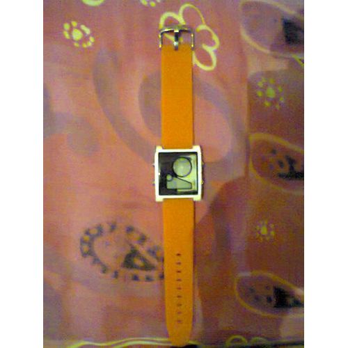 Skm 1063 - Montre Carre - Grand Modele Femme - Orange - Bracelet Caoutchouc