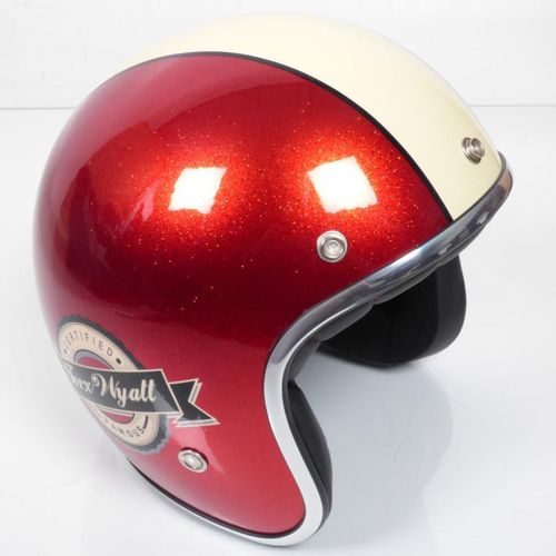 Casque Bol Jet Torx Wyatt Rouge Beige Brillant Taille Xs Moto Scooter Mob Custom