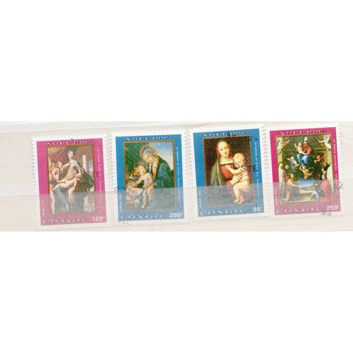 Congo- Série De 4 Timbres Oblitérés- Noël 1992 Tableaux