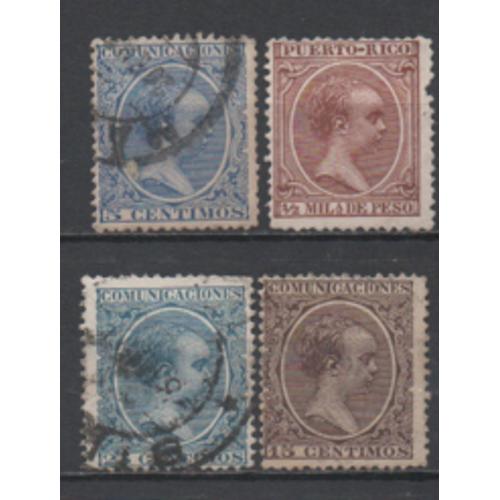 Porto Rico: Lot De 4 Timbres À L'effigie Du Roi Alphonse Xii Du Portugal.