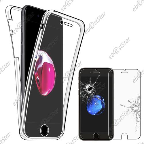 Ebeststar ® Pour Apple Iphone 8 (2017) 4,7", Iphone 7 (2016) - Coque Housse Etui Pochette Intégrale Avant Et Arrière Silicone Gel + Film Protection Écran En Verre Trempé, Couleur Transparent