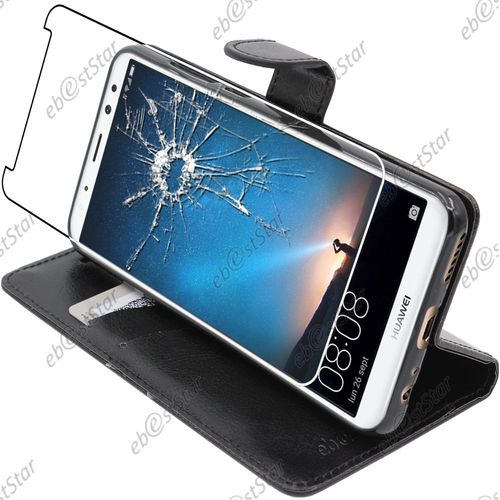 Ebeststar ® Pour Huawei Mate 10 Lite (2017) - Housse Coque Etui Pochette Portefeuille Support Folio Simi Cuir + Film Protection Écran En Verre Trempé, Couleur Noir
