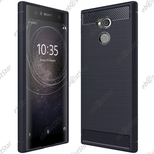 Ebeststar ® Pour Sony Xperia Xa2 Ultra, Xa2 Ultra Dual (2018) - Coque Motif Fibre Carbone Luxe 2 Barres Horizontales Etui Housse Silicone Gel Coussins D'air, Couleur Bleu Foncé [Dimensions Precises De Votre Appareil : 163 X 80 X 9.5 Mm, Écran 6'']