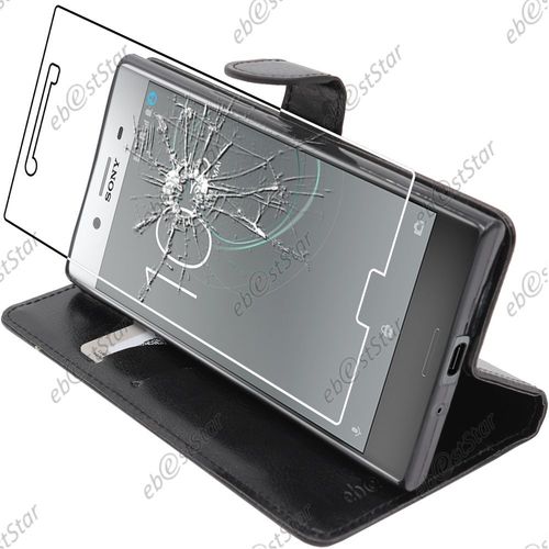 Ebeststar ® Pour Sony Xperia Xz Premium, Xz Premium Dual - Housse Coque Etui Portefeuille Support Folio Simi Cuir + Film Protection Écran En Verre Trempé, Couleur Noir