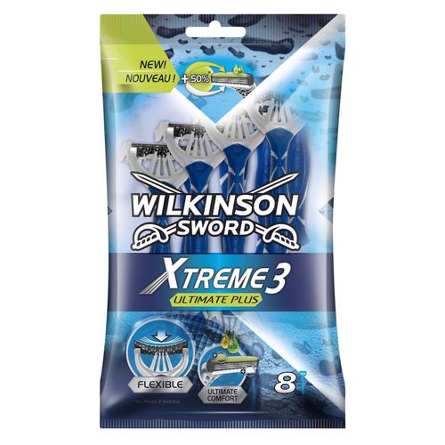 Wilkinson - Xtreme 3 Ultimate Plus - Rasoirs Jetables Masculins - Pack De 8 