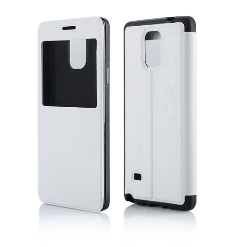 Etui Folio A Rabat Samsung Galaxy Note 4 Blanc Contour Noir Eco-Cuir (Pu)