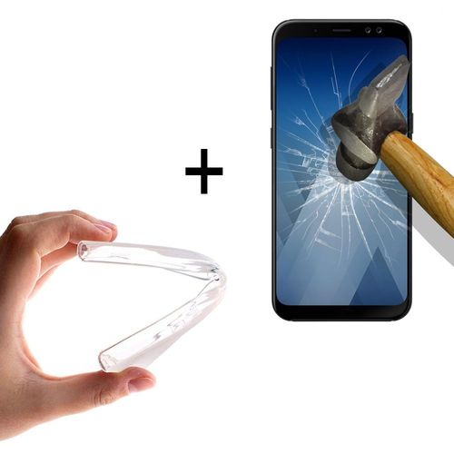 Woowcase, Coque [ Samsung Galaxy A8 2018 ] Silicone Transparent [ + 1 Protecteur Verre Trempé ] Protection Écran Dureté 9h, Samsung Galaxy A8 2018 Coque Etui Housse En Tpu Gel Flex
