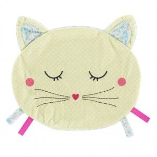 Doudou Plat Chat Mia Carreblanc Fleuri Vert Anis Pois Blancs Jouet Peluche Bebe Comforter Blankie Baby Cat Carre Blanc