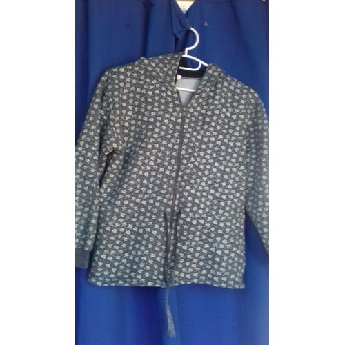 Gilet En Sweat Gris Avec Petit Motif Blanc 14 Ans