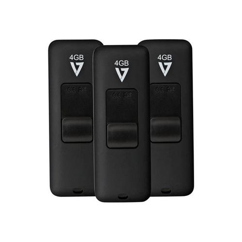 V7 VF24GAR-3PK-3E - Clé USB - 4 Go - USB 2.0 - noir (pack de 3)