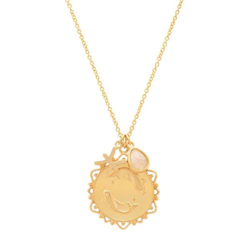 Collier Opale Zodiaque Rond Pendentif Tarot Vintage Plaqué Cuivre Or Véritable 18k 12 Signes Du Zodiaque