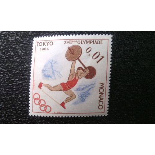 Timbre Monaco ( Yt 654 ) 1964 Olympique D'été, Tokyo; Jeux Olympiques D'hiver, Innsbruck Haltérophile