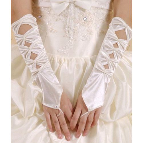 Gants Mitaine Satin Blanc Mariage Réception Soirée Clubwear Attaché Majeur