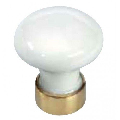 Boutons de meuble en porcelaine blanc-laiton-diamètre 30mm MÉRIGOUS