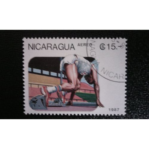 Timbre Nicaragua ( Yt Pa 1215 ) 1987 Sprint 10èmes Jeux Panaméricains