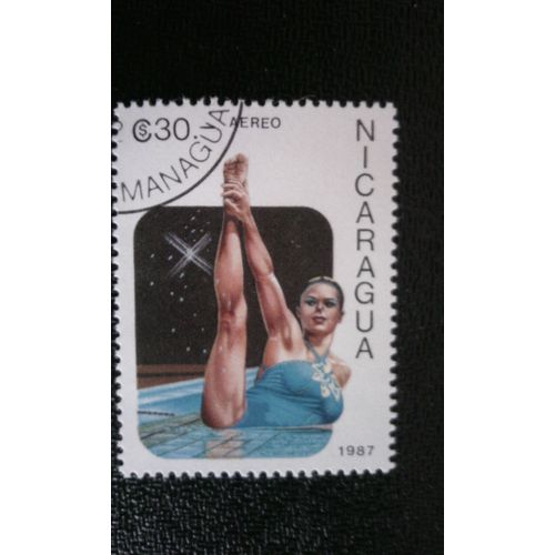 Timbre Nicaragua ( Yt Pa 1218 ) 1987 10e Jeux Panaméricains Nage Synchronisée