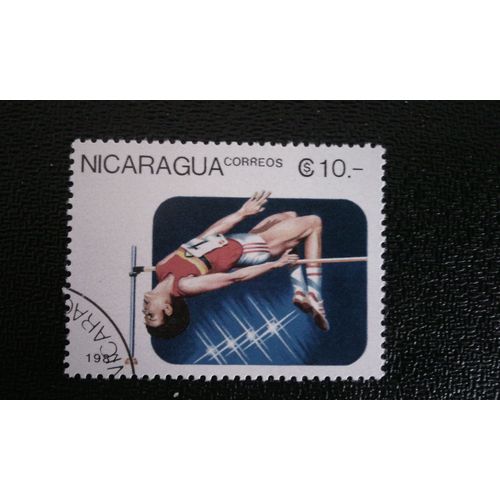 Timbre Nicaragua ( Yt Pa 1477 ) 1987 10e Jeux Panaméricains De Saut En Hauteur