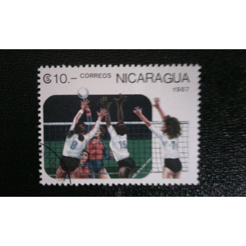 Timbre Nicaragua ( Yt Pa 1418 ) 1987 Volleyball 10e Jeux Panaméricains
