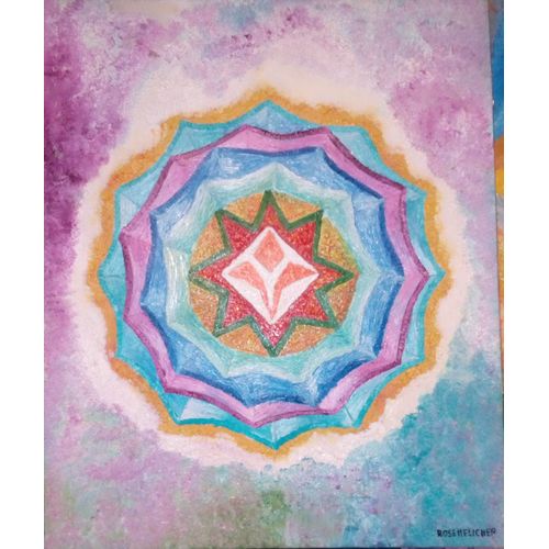Peintre: Rose Mélicher. Original. Janv.2009 " Ondulatoire" Huile Sur Toile En Relief Et Vernie. Radionique Des Formes Et Couleurs. Correspondances Zodiacales Jupiter, Soleil, Venus.