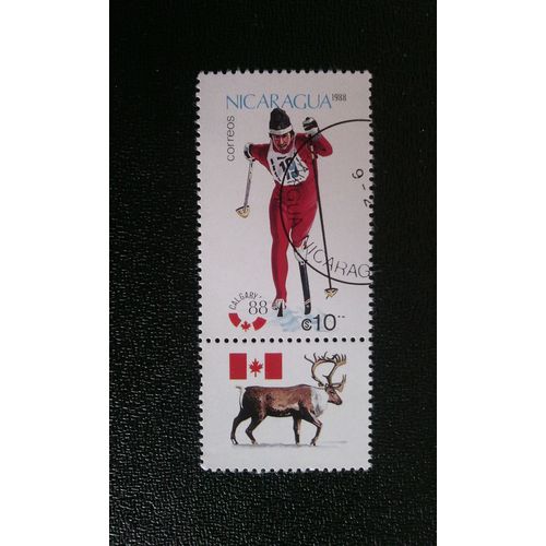 Timbre Nicaragua ( Yt 1486 ) 1988 Jeux Olympiques De Ski De Fond 1988 - Calgary