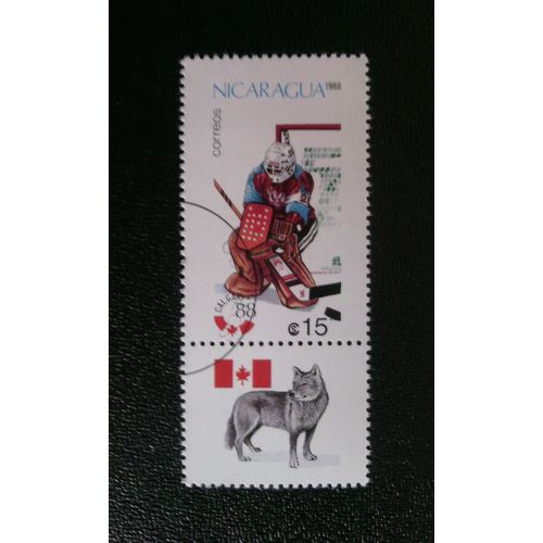 Timbre Nicaragua ( Yt 1488 ) 1988 Jeux Olympiques De Hockey Sur Glace 1988 - Calgary