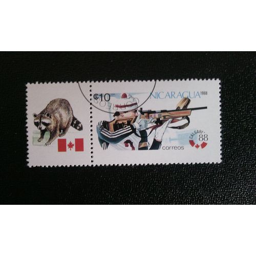 Timbre Nicaragua ( Yt 1487 ) 1988 Jeux Olympiques De Biathlon 1988 - Calgary