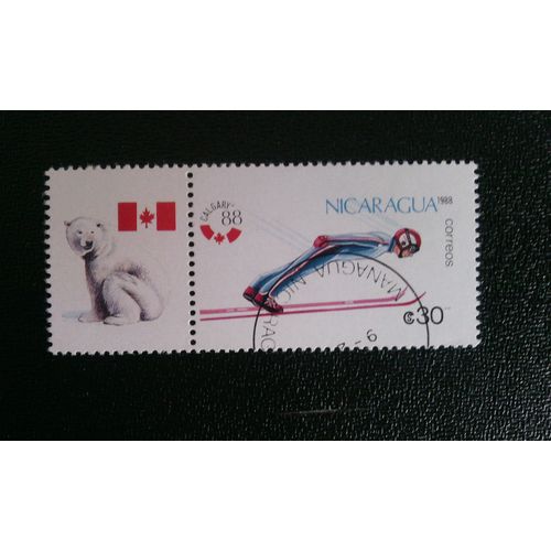 Timbre Nicaragua ( Yt 1491 ) 1988 Jeux Olympiques De Saut À Ski 1988 - Calgary