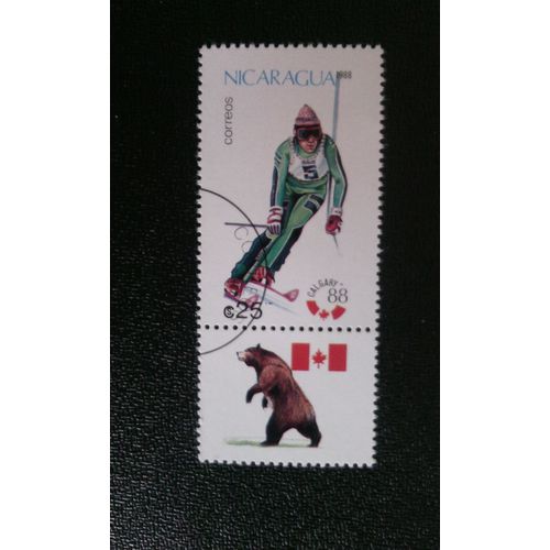 Timbre Nicaragua ( Yt 1490 ) 1988 Jeux Olympiques De Ski De Slalom 1988 - Calgary