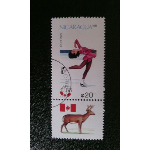 Timbre Nicaragua ( Yt 1489 ) 1988 Jeux Olympiques De Patinage Artistique Féminin 1988 - Calgary
