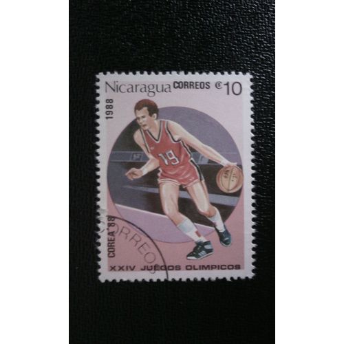 Timbre Nicaragua ( Yt 1493 ) 1988 Basketball Jeux Olympiques De Séoul 1988 -