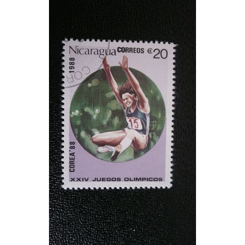Timbre Nicaragua ( Yt 1496 ) 1988 Saut En Longueur Jeux Olympiques De Séoul 1988 -