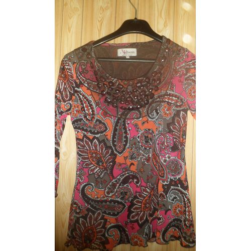 Top Femme Armand Thiery. Doublé. Taille 1. Polyester. Encolure Pierres Fantaisie Cousues.