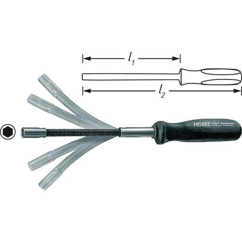 Hazet Clé à douille, flexible - Profil à 6 pans extérieurs - Taille: 10 - Longueur totale: 300 mm - 426-10