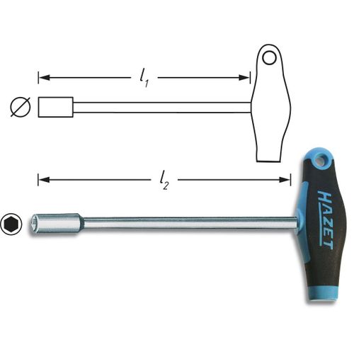 Hazet Clé à douille - Profil à 6 pans extérieurs - Taille: 6 - Longueur totale: 256 mm - 428-6