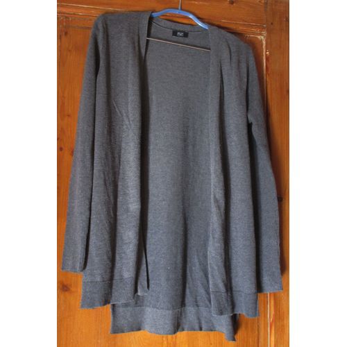Fin Gilet Gris À Manches Longues-Souple Et Léger-Marque F &amp F Tesco-Taille 36- Fentes Latérales- Manches Et Bords Côtelés Et Dos Un Peu Plus Long- 30%Polyamide/30%Polyester/20%Coton/20%Viscose