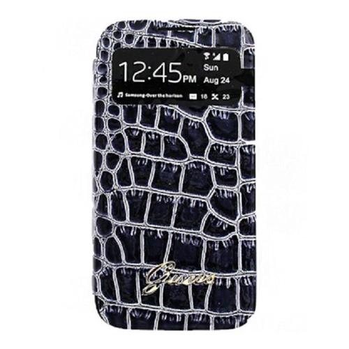 Etui Folio Book Guess Motif Croco Noir Avec Fenêtre De Prévisualisation Pour Galaxy S4