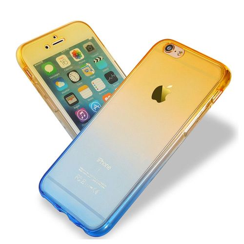Coque Silicone Avant Et Arrière Pour Apple Iphone 6 Plus 6s Plus De Couleur Bleu Et Jaune Transaparent