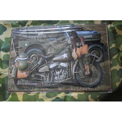 Laque Publicitaire En Metal Jeep Willys / Moto Harley Davidson Wla 45 / Sous Blister Neuf