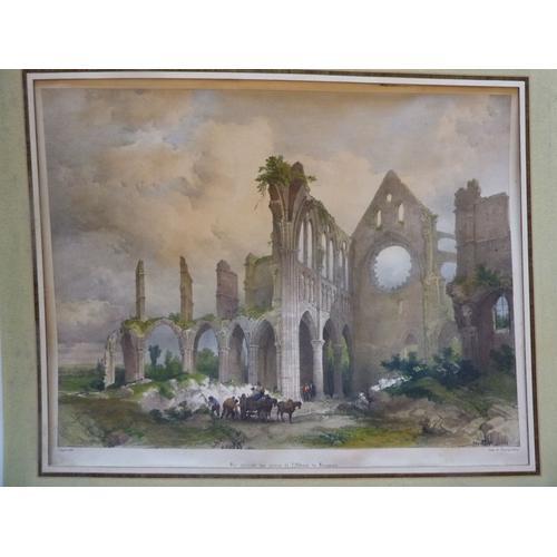 Lithographie "Vue Générale Des Ruines De L'abbaye De Longpont" Dessinée Et Mise En Couleur Par Louis Hague En 1837. Format 42 Sur 32,5 Avec Marges, 39,5 Sur 30 Pour La Lithographie Elle-Même.