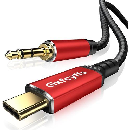 Câble USB C vers 3,5mm Jack 1M, Aux Câble Mini Jack USB C pour Voitures/Boîtes à Sons/Écouteurs, Compatible avec Samsung S20 S21 Note10,Huawei P50 P40 P30 Pro,Pixel,One Plus,Xiaomi(Rouge)