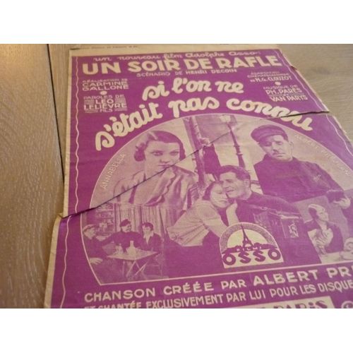 2 Partitions En 1: Si L'on Ne S'était Pas Connu (Slow Fox Chanté Du Film "Un Soir De Rafle") Création Albert Préjean ¿ Une Petite Loge Et Un C¿Ur