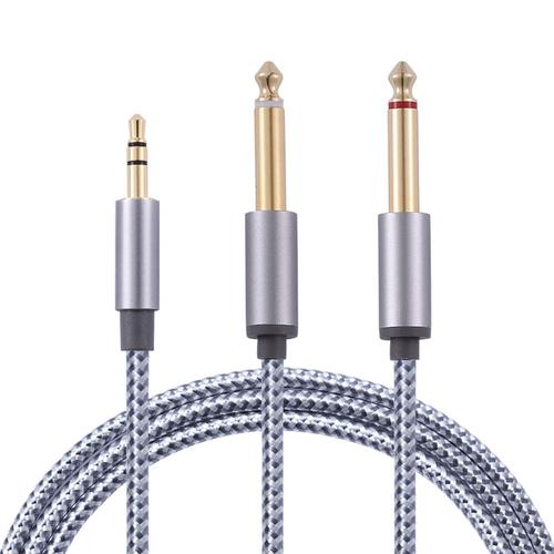 Câble Audio Jack 3,5mm vers Double 6,35mm¿2 x6,35 Mâle vers 3,5 Mâle Mono Câble Y Splitter Jack Câble d'Instrument Nylon Tressé pour Téléphone, Tablette, Cinéma Maison(1M 2M 3M 5M)