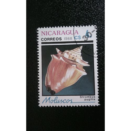 Timbre Nicaragua ( Yt 1509 ) 1988 Conque Luth Antillaise (Strombus Pugilis)