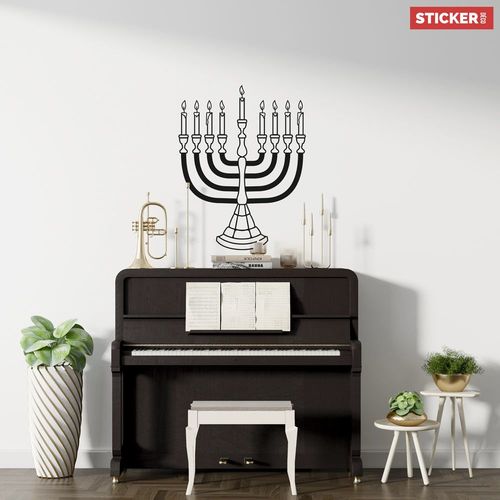 Sticker Chandelier Menorah Noir S (Hauteur 38cm, Largeur 29cm)