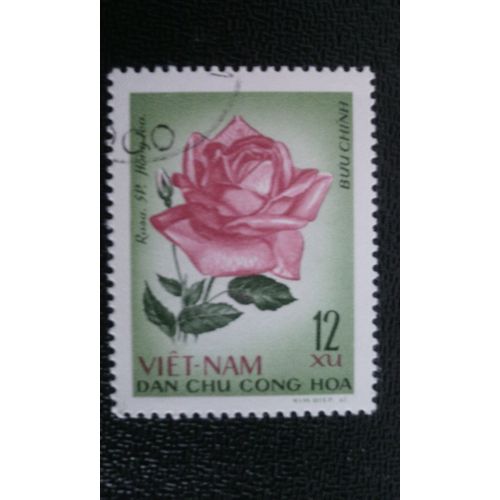 Timbre Vietnam Du Nord ( Yt 586 ) 1968 Rose Rouge (Rosa Hybr-Rosaceae)