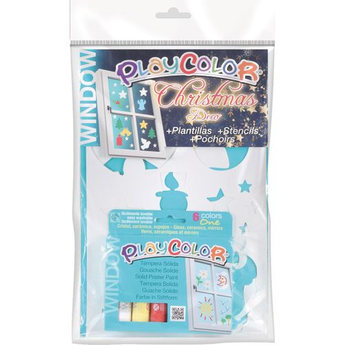 Gouache Solide Playcolor 6 Pcs + Pochoirs Noël - Playcolor