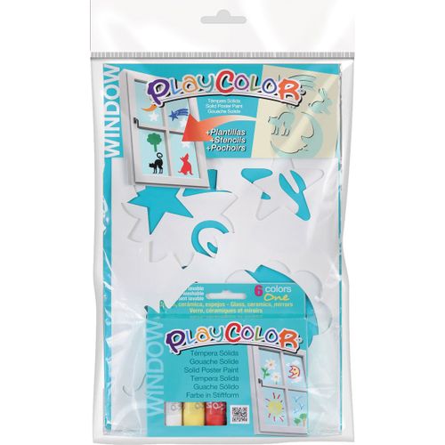 Lot De 6 Playcolor Window One + 2 Pochoirs Animaux/Lune -